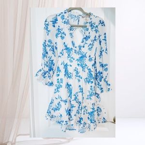 Flowy Floral White and Blue Beachy Dress